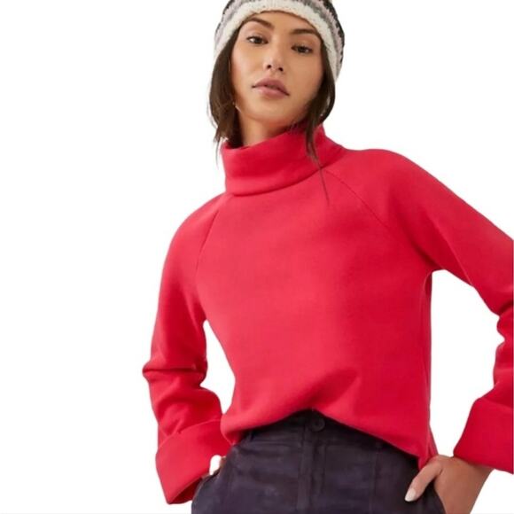 Anthropologie En Elly Thomasa Turtleneck Sweatshirt In Vivid Raspberry - Picture 1 of 6